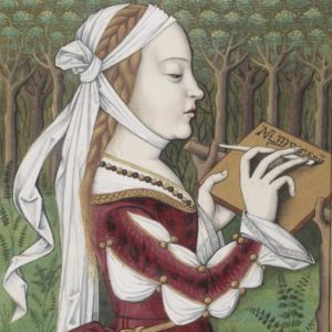 Oenone writing to Paris (detail) by Robinet Testard (fl.1470-1531). Plate from 'Ovide , Héroïdes ou Epîtres', translation by Octavien de Saint-Gelais.